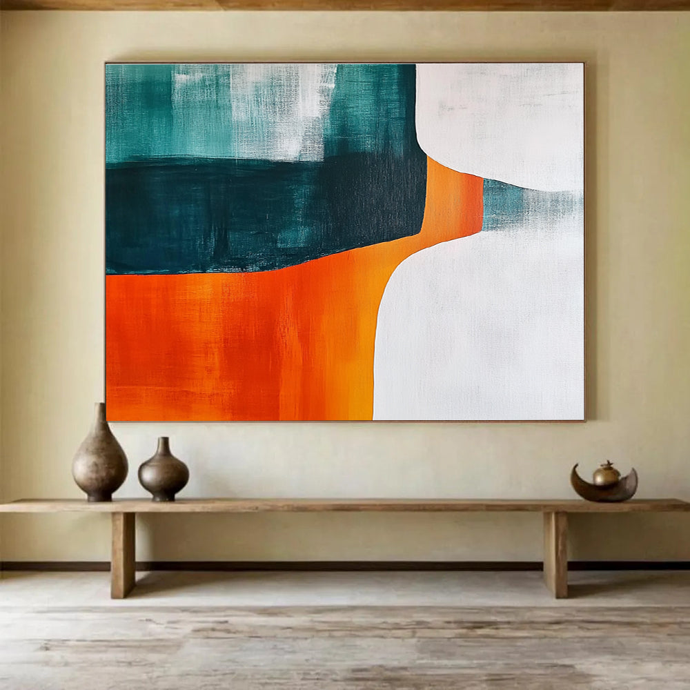 Teal Orange and White Abstract Painting with Bold Color Blocks DYP408