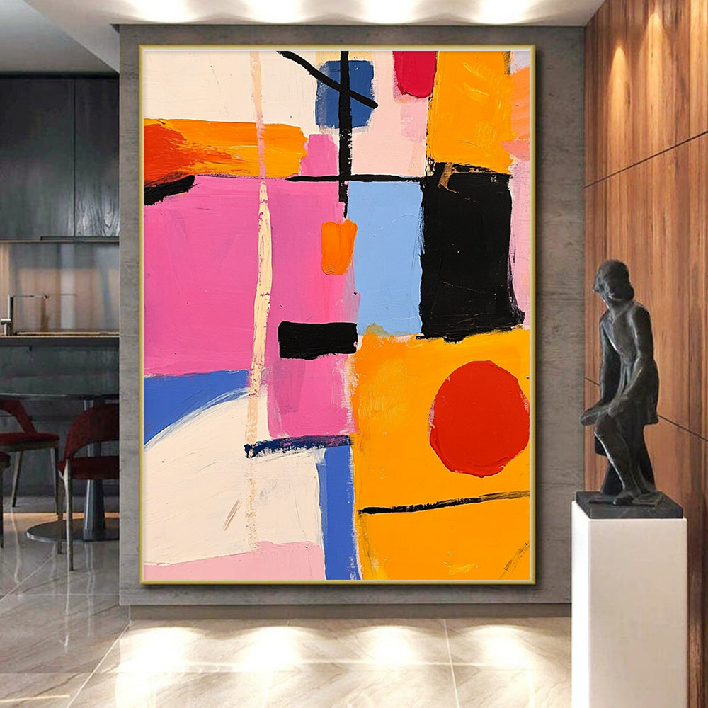 Color - Block Abstract Painting with Pink, Orange, and Blue GER300
