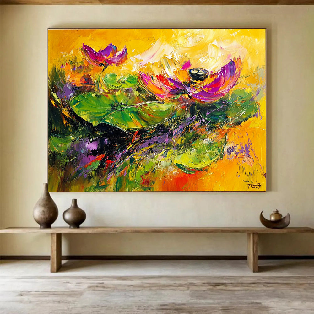 Vibrant Lotus Abstract Painting with Bold and Colorful Hues DYP354