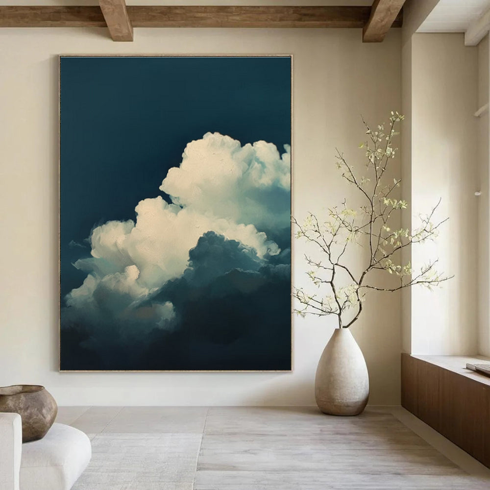 Dark Blue White Cloud Abstract Painting ADGE015