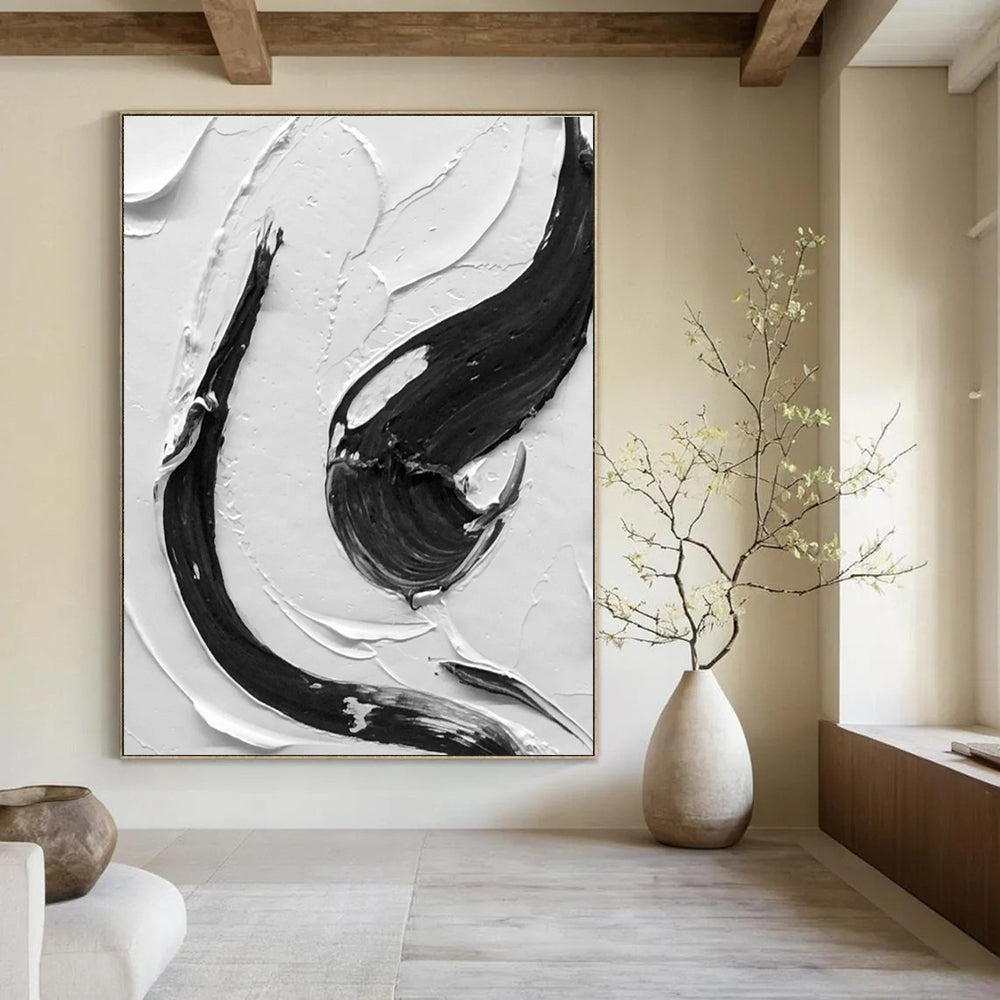 Detailed Black and White Swirl - textured Abstract Art ADGE377