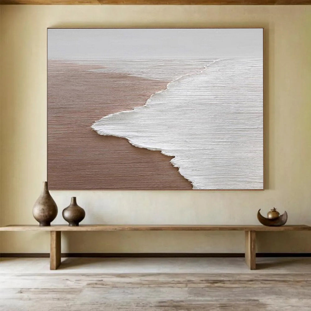 Beach Wave Abstract Painting with Brown and White Tones THY178