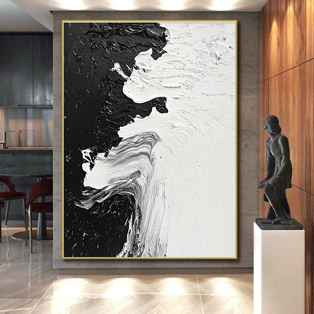 Black White Flow Abstract Painting with Textured Strokes GER350