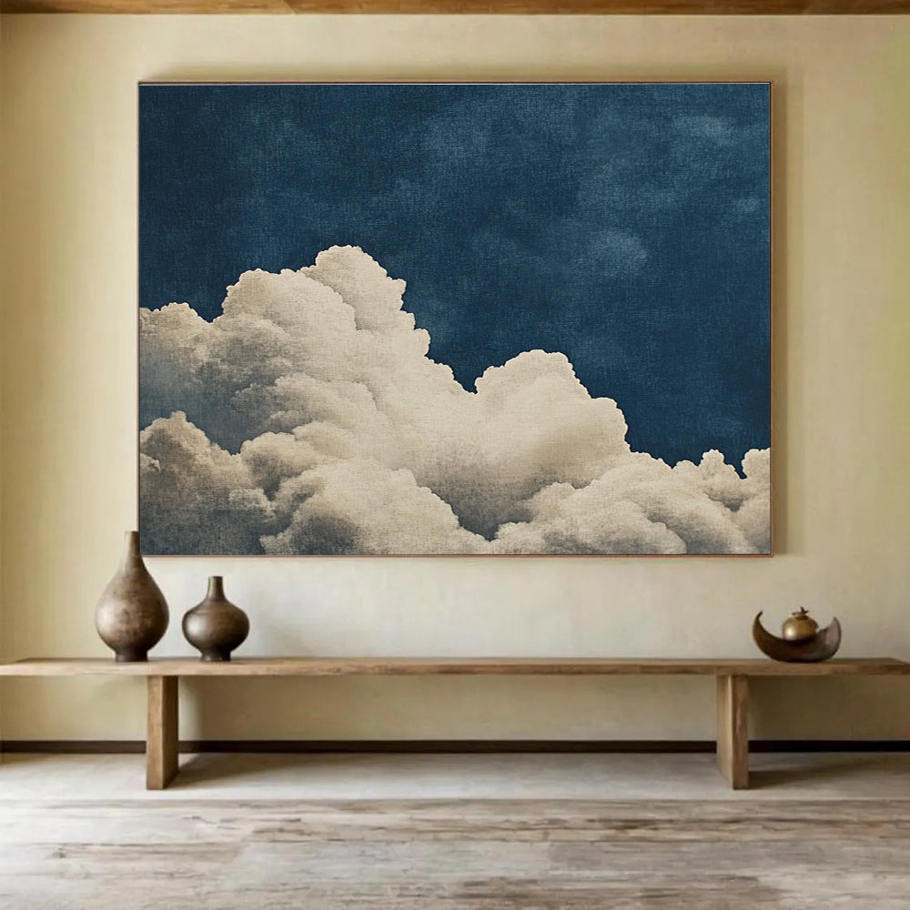 Cloud - Themed Abstract Painting with Navy and White DYP114