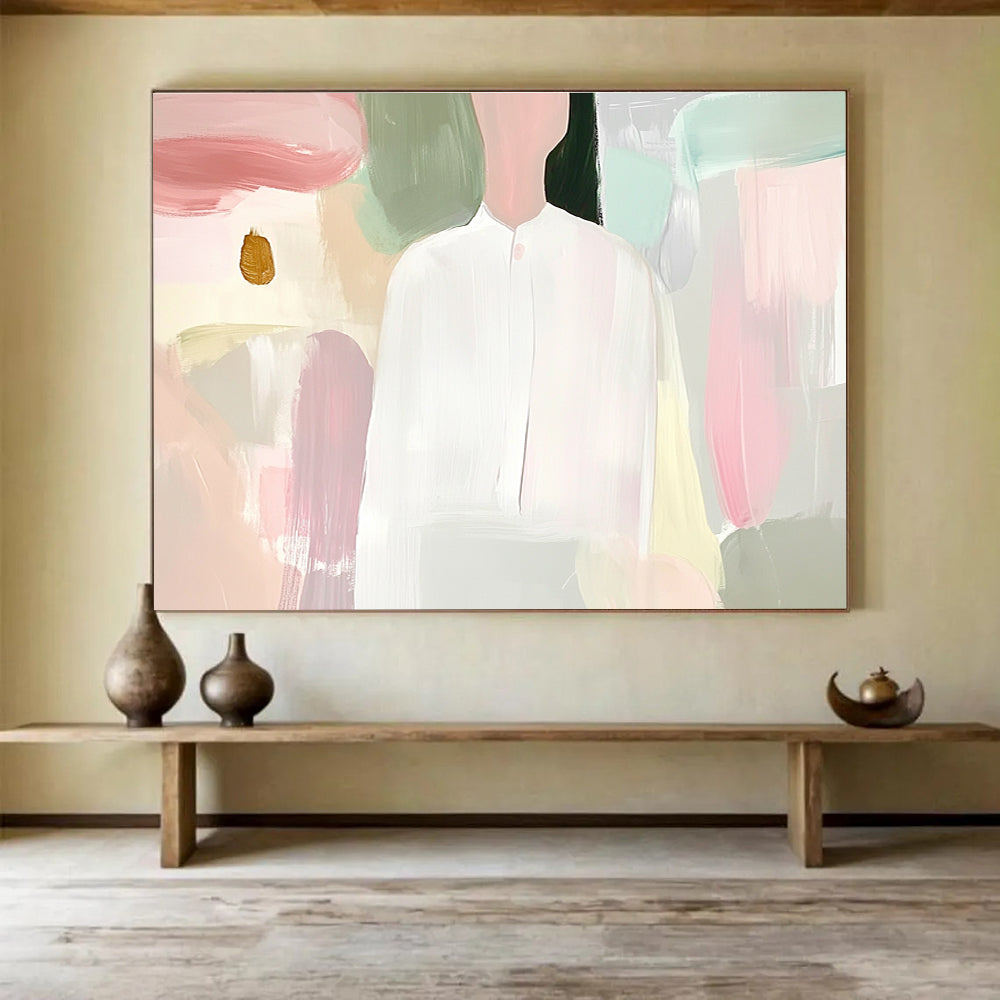 Minimalist Figure Abstract Painting with Soft Pastel Tones DYP320