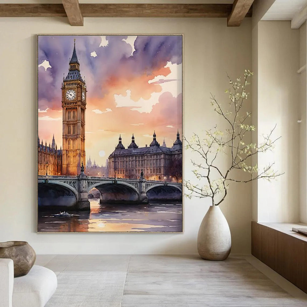 Watercolor Painting of Big Ben and River at Sunset ADGE091