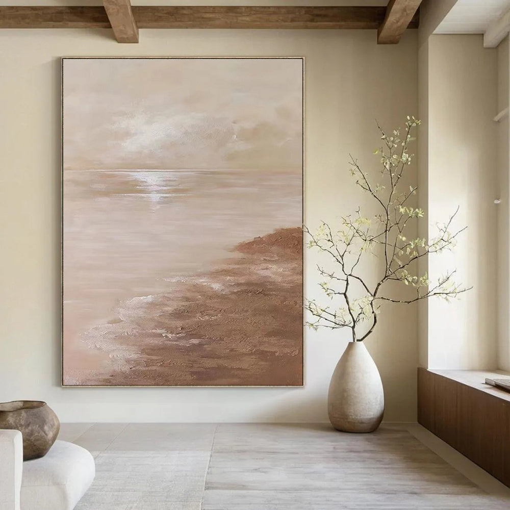 Beige - Toned Seaside Abstract Painting ADGE341
