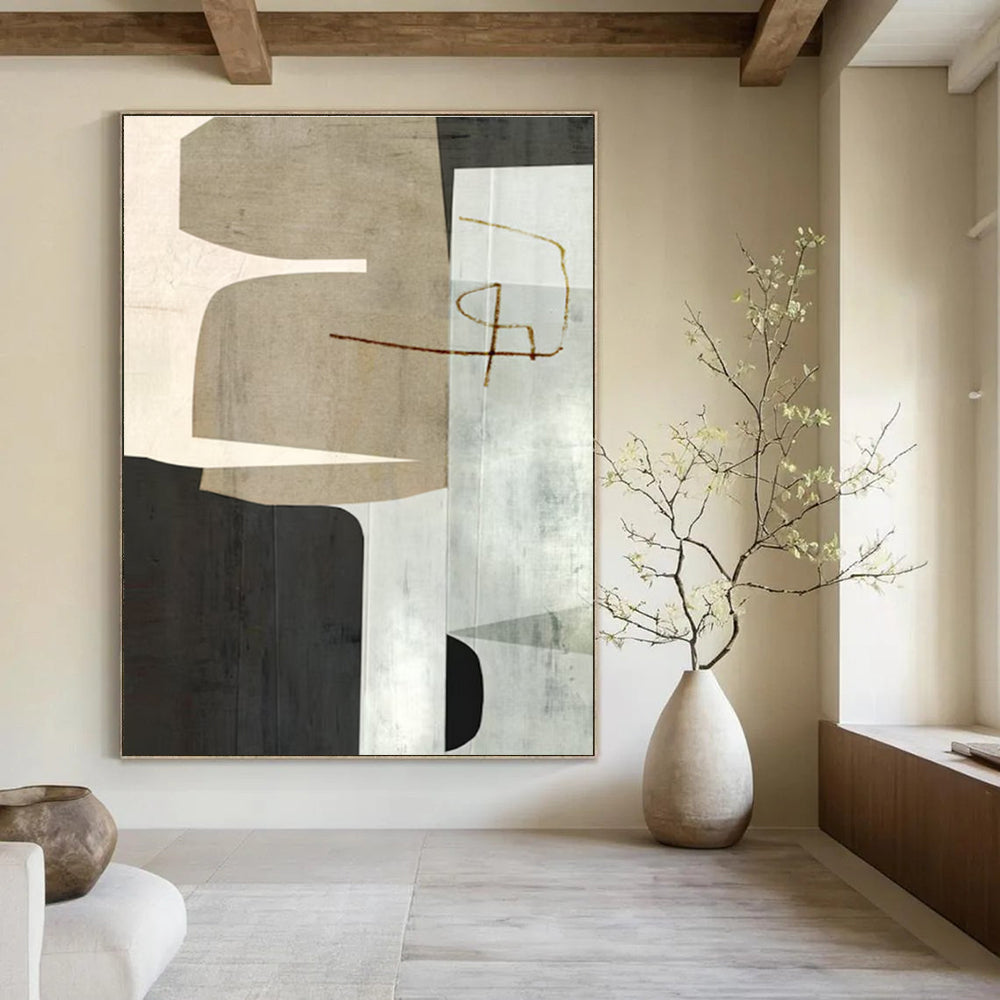 Geometric Shapes in Neutral Tones with Brown Accents Abstract Painting ADGE158