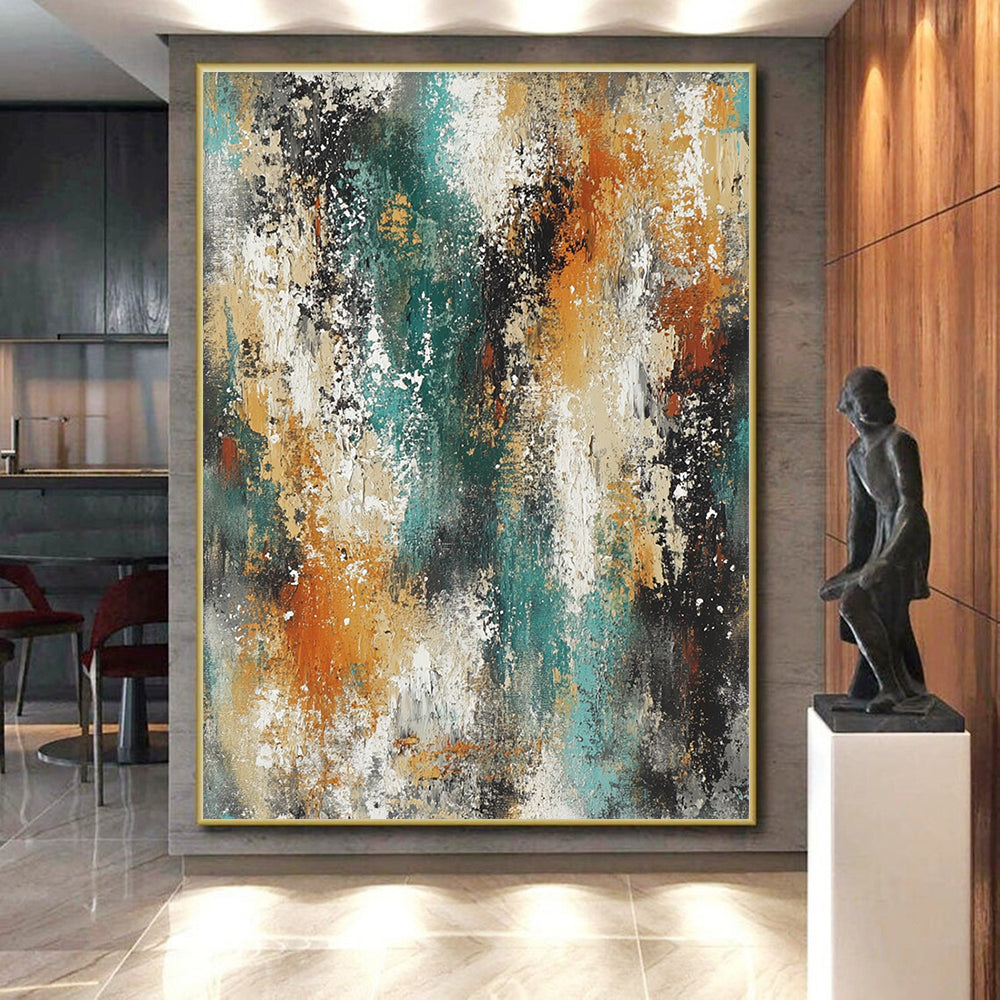 Teal Orange Abstract Painting with Textured Layers GER783
