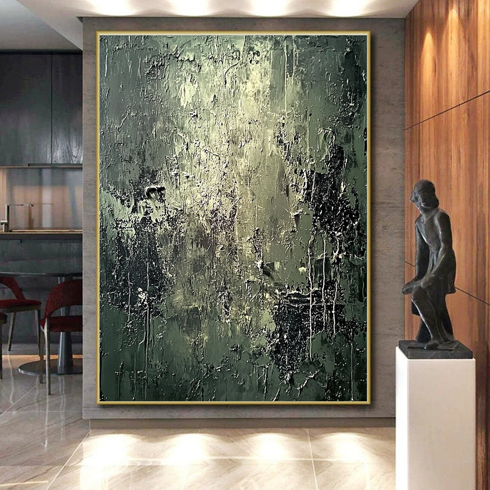 Dark Green Textured Abstract Painting with Industrial Vibes GER585