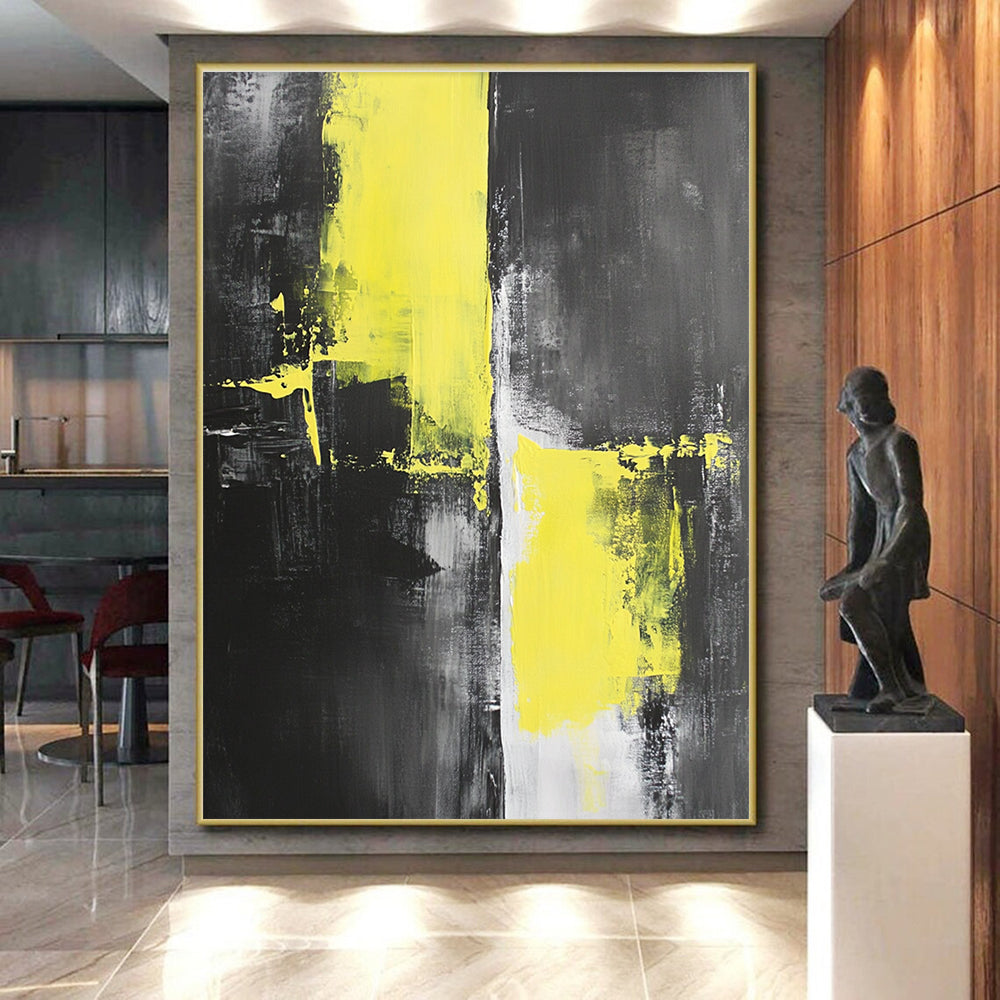 Black Gray and Yellow Abstract Painting with Bold Accents GER505