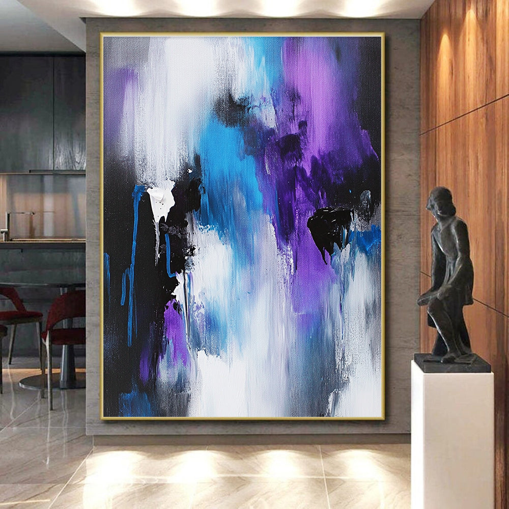 Blue and Purple Abstract Painting with Dynamic Drips GER410