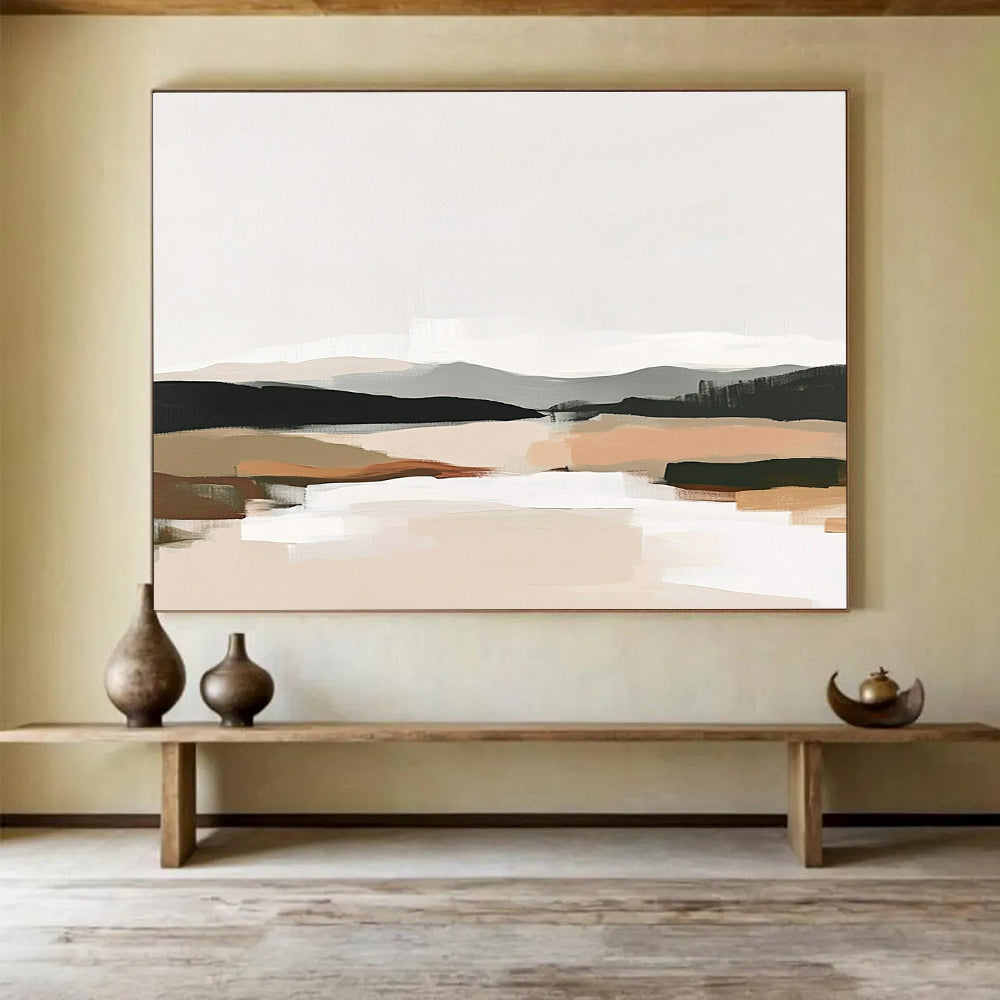 Minimalist Earth - Toned Landscape Abstract Painting with Soft Color Blocks DYP241