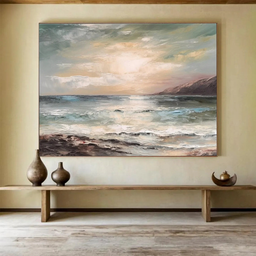 Coastal Sunset Abstract Painting with Subtle Color Blends THY316