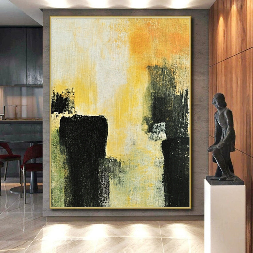 Yellow and Black Abstract Painting with Bold Forms GER433