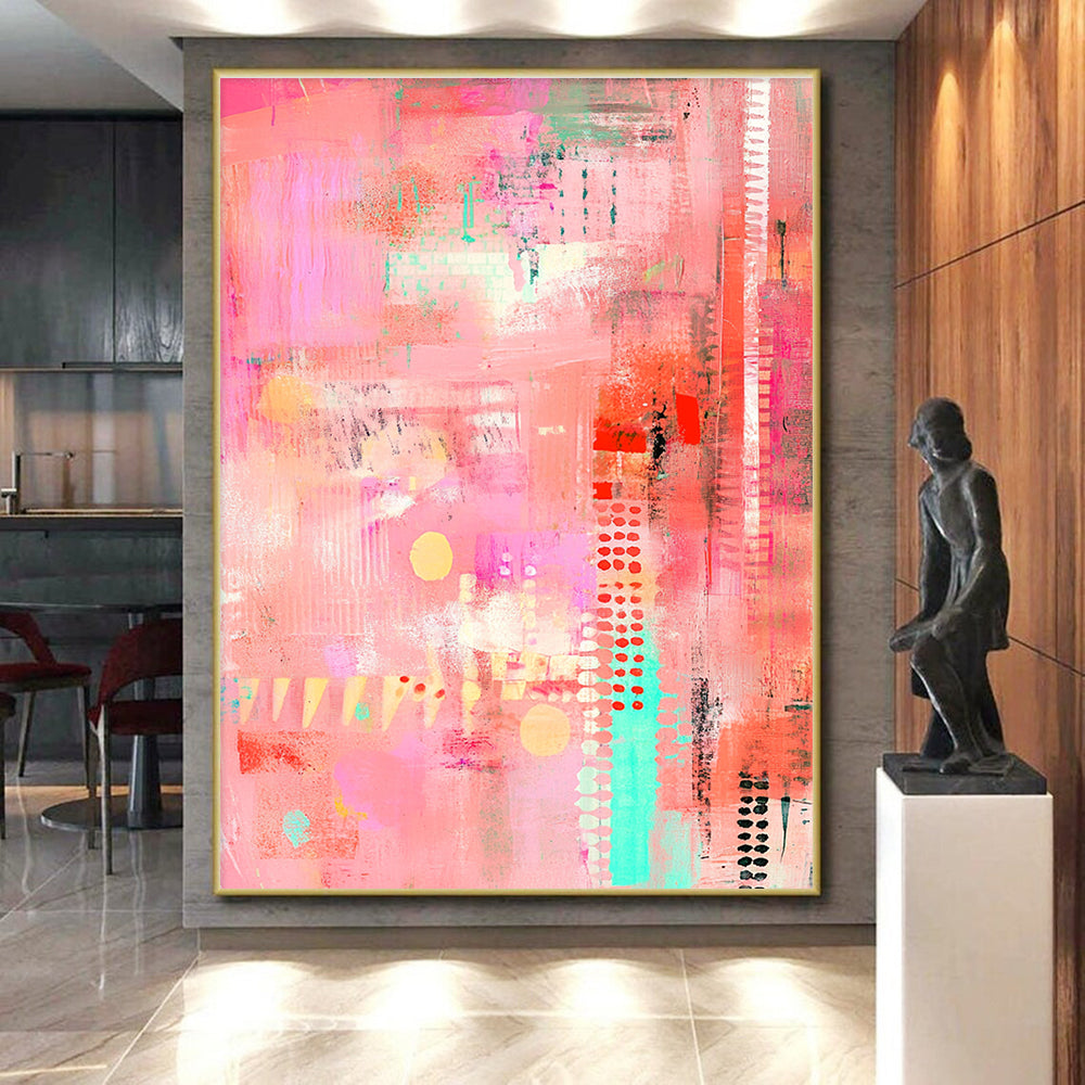 Playful Pink Abstract with Colorful Accents and Patterns GER256