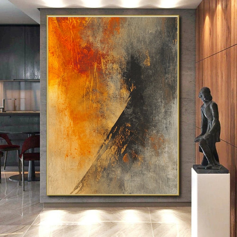 Orange Gray Abstract Painting with Textured Layers GER800