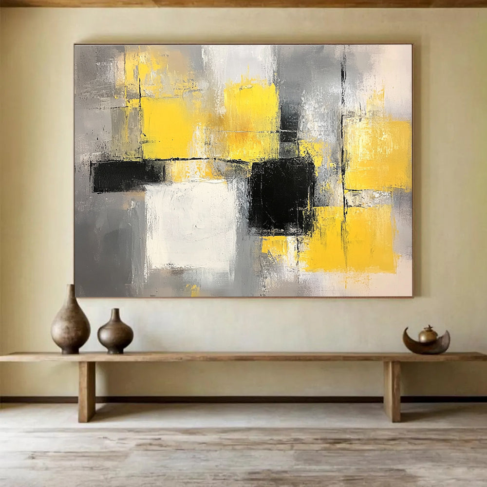 Yellow and Gray Abstract Painting with Geometric Blocks DYP400