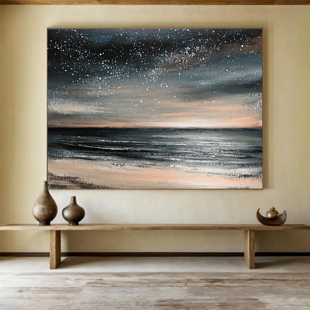 Starry - Sky and Beach Abstract Painting with Dark and Soft Tones DYP119