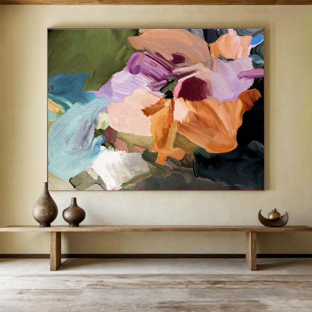 Colorful Flower Abstract Painting with Lively, Botanical Energy THY406