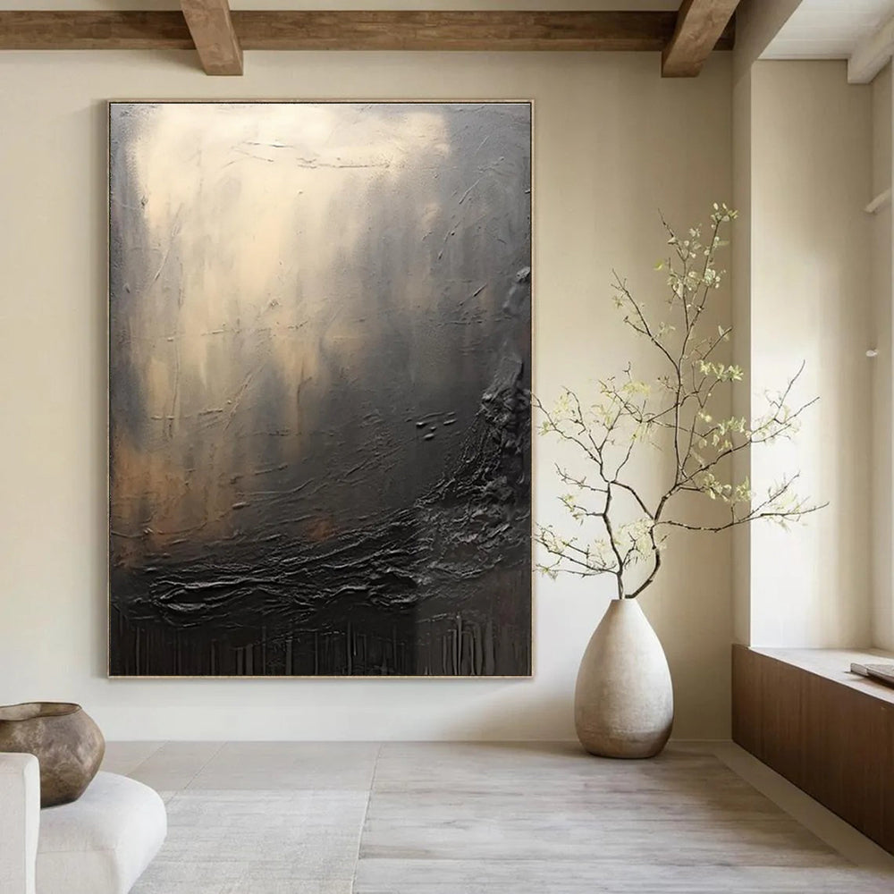 Dark Textured Abstract Painting with Subtle Light Highlights ADGE449