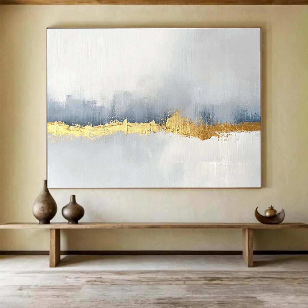 Gold Accent Abstract Painting with Gray and Golden Tones DYP226