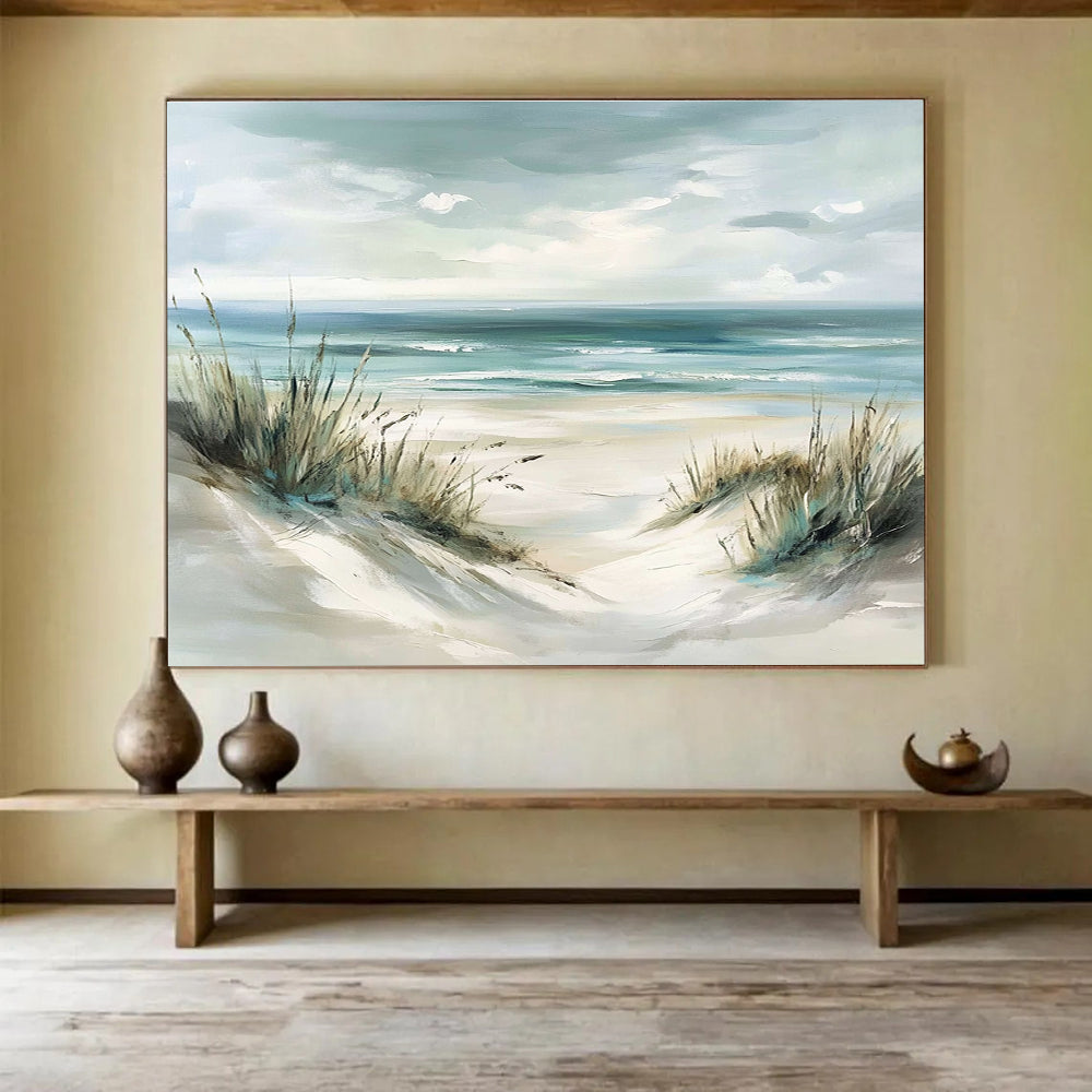 Light - Toned Beach Dunes Abstract Painting with Sea Grass DYP137