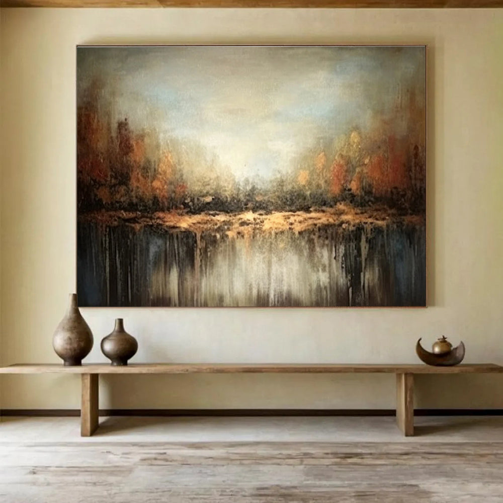 Brown Green Forest Reflection Abstract Painting THY059