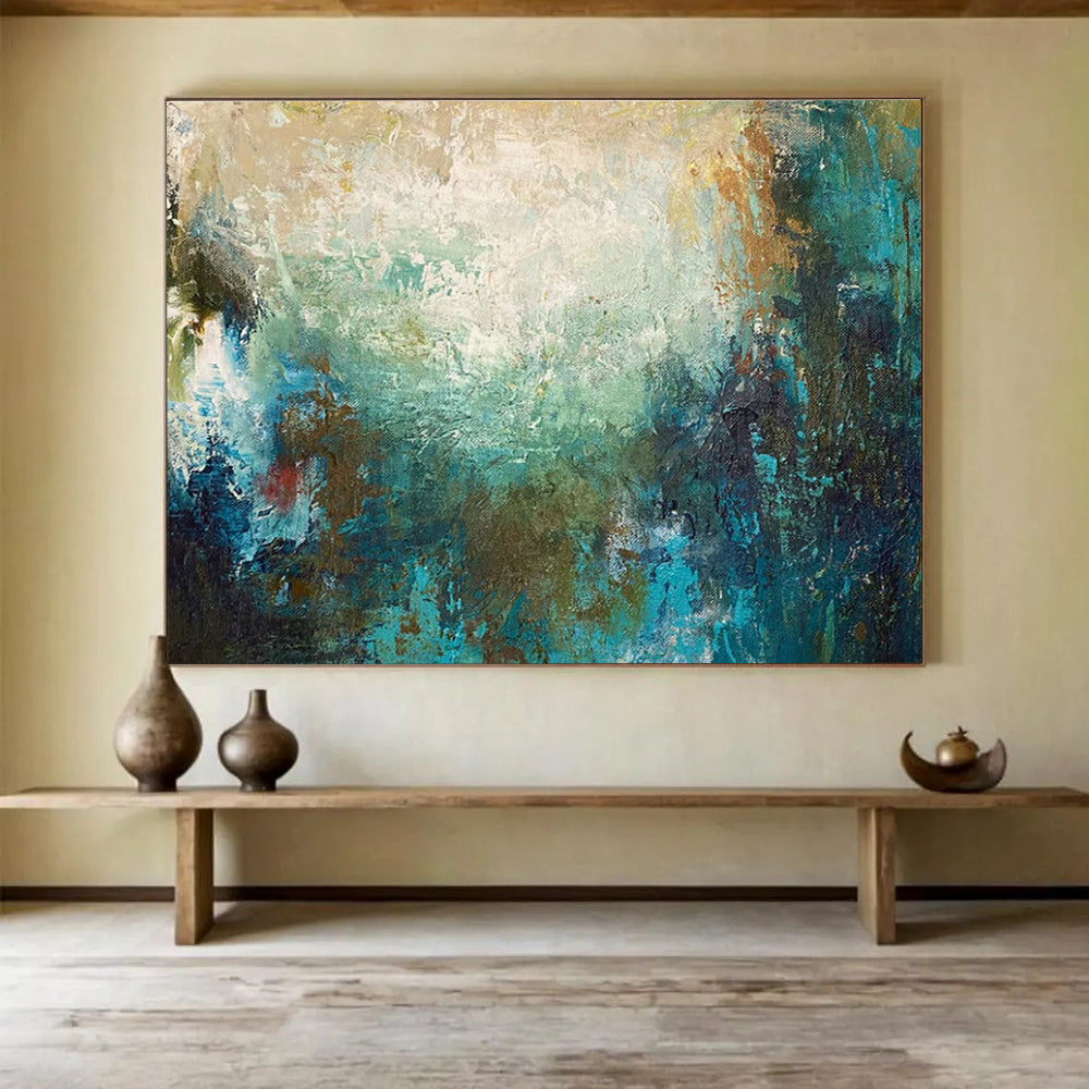 Teal Brown Abstract Painting with Calm - Ear THY Tones THY369