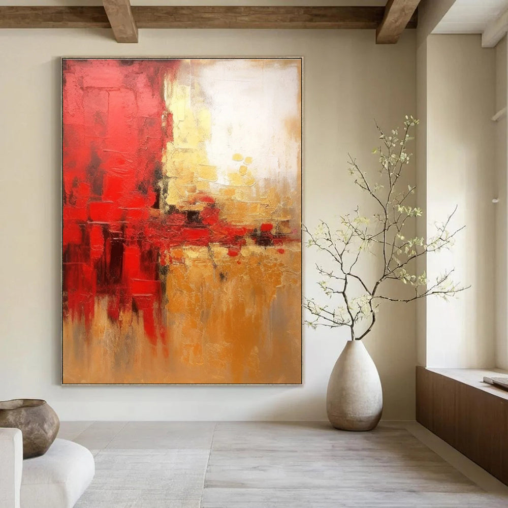 Red and Gold Abstract Painting with Dynamic Compositions ADGE069