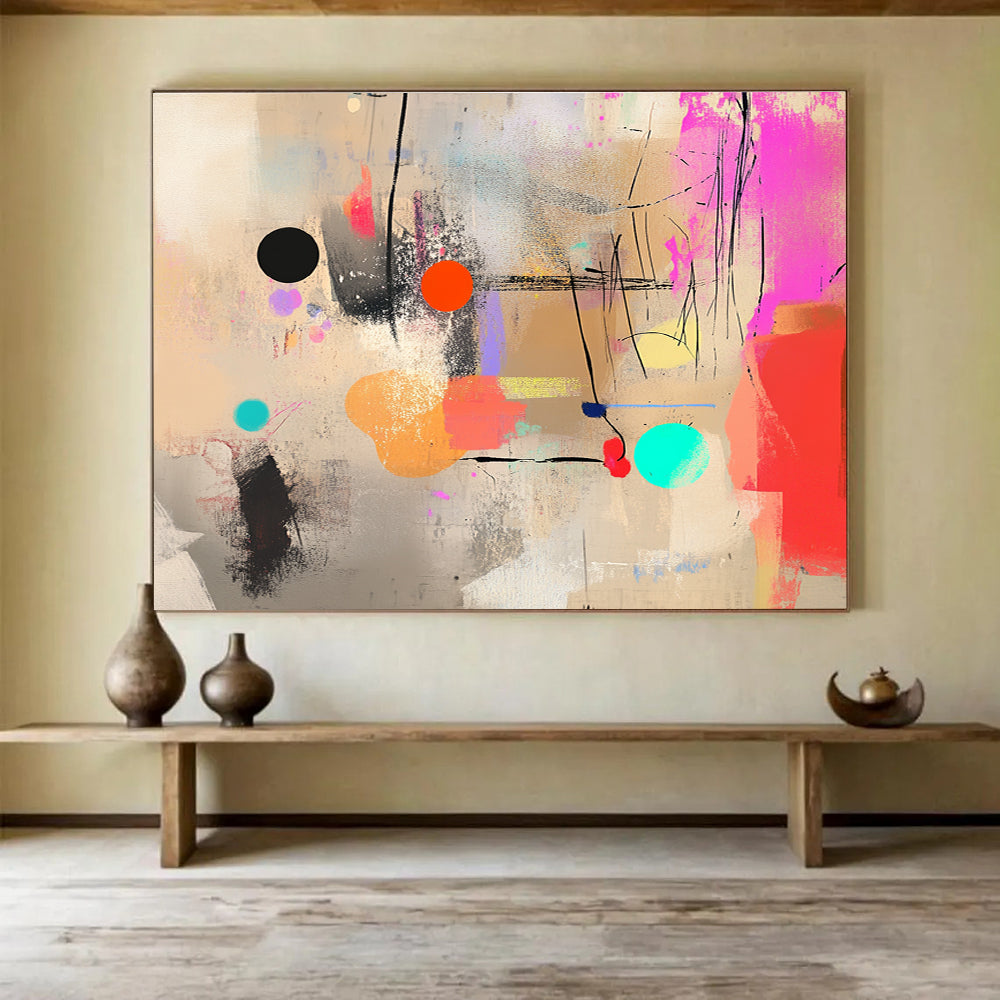 Colorful Dots and Lines Abstract Painting with Playful Composition DYP203