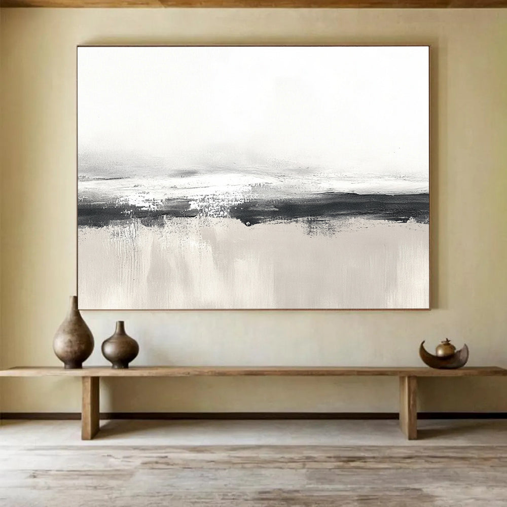 Gray and White Minimalist Abstract Painting with Subtle Textures DYP255