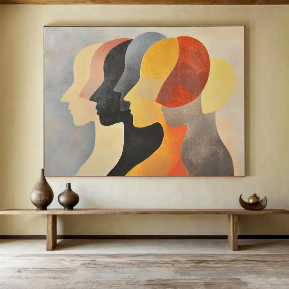 Multi - Colored Abstract Painting of Overlapping Heads DYP139