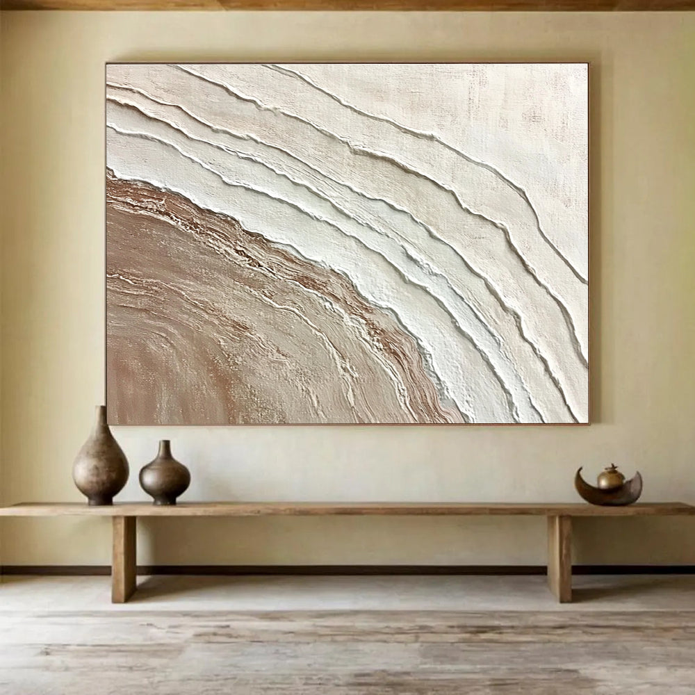 Beige White Textured - Layered Lines Abstract Painting DYP040