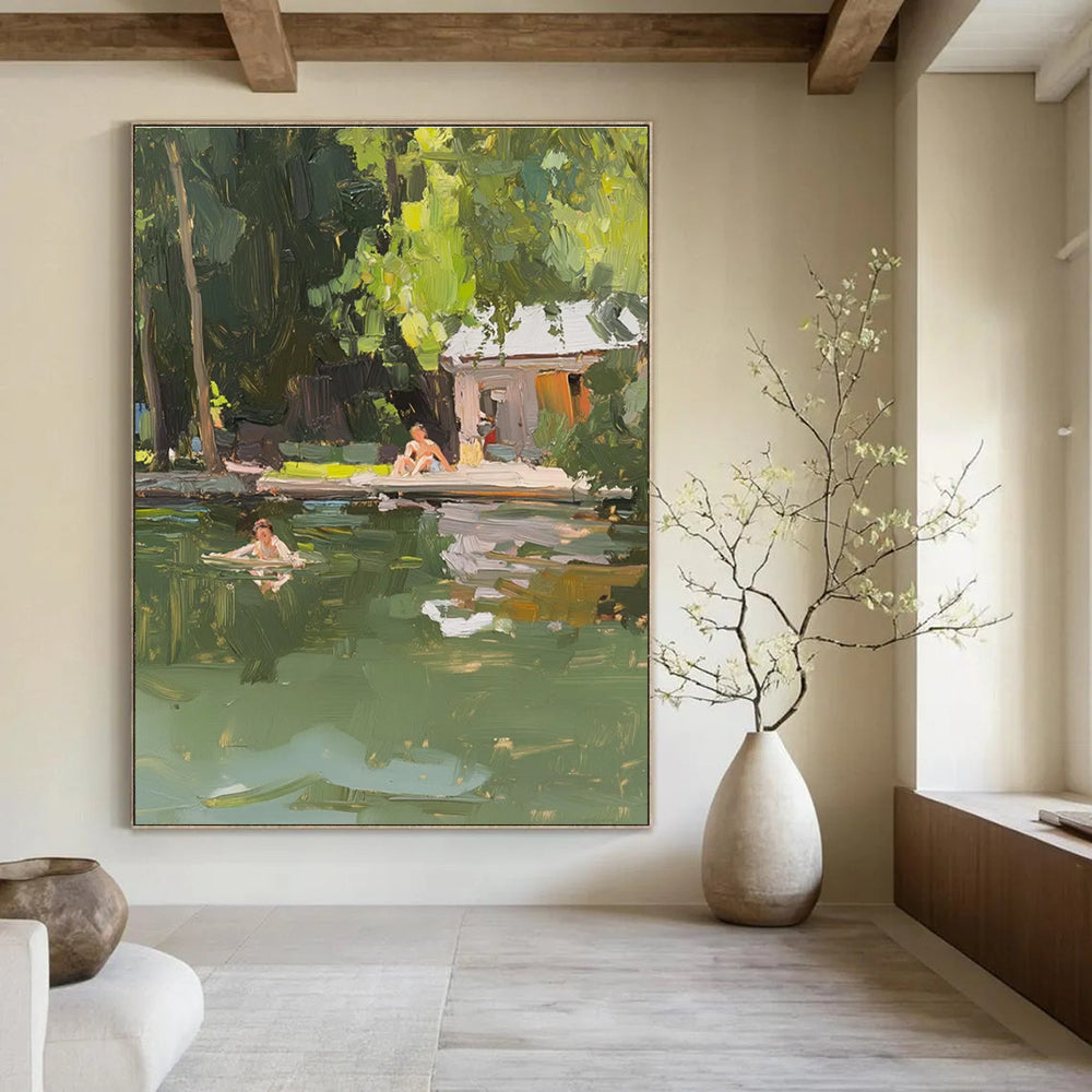 Outdoor Leisure Scene Painting with Natural Green Tones ADGE432