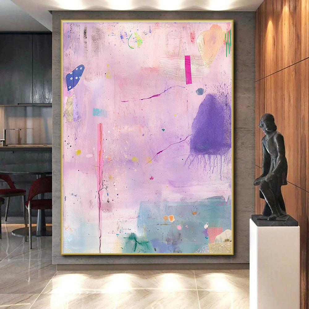 Purple - Pink Abstract Painting with Whimsical Details GER139