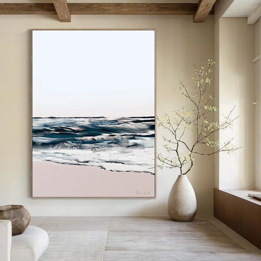 Abstract Coastal Scene with Soft Tones and Fluid Brushstrokes Painting ADGE208