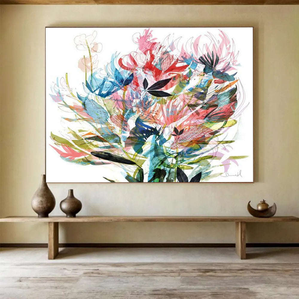 Colorful Floral Abstract Painting with Mixed Pastel Hues THY138