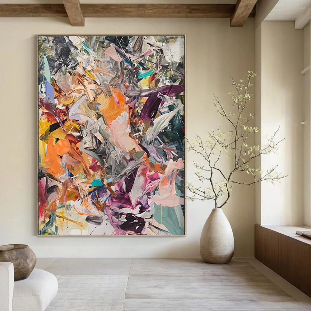 Dynamic Color Fusion Abstract Painting with Energetic Brushstrokes ADGE098