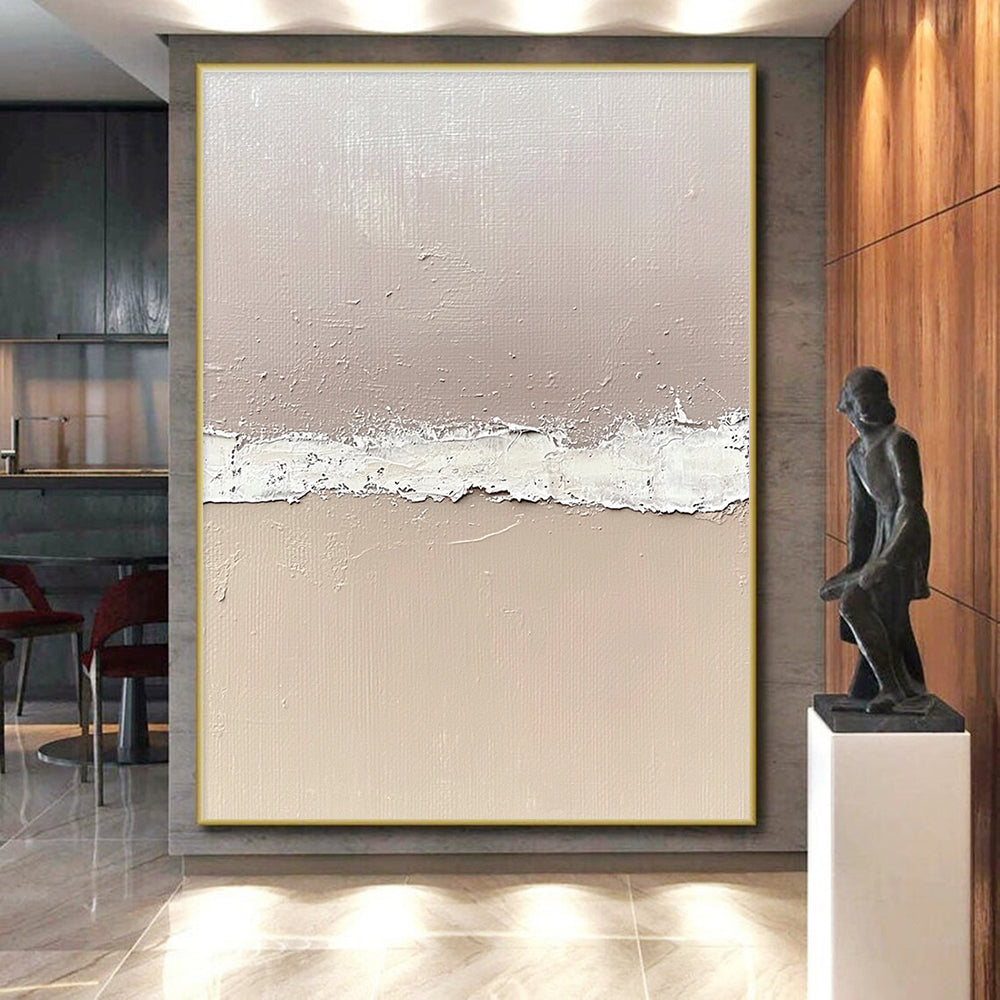 Beige and White Textured Abstract Painting with Horizontal Divide GER067