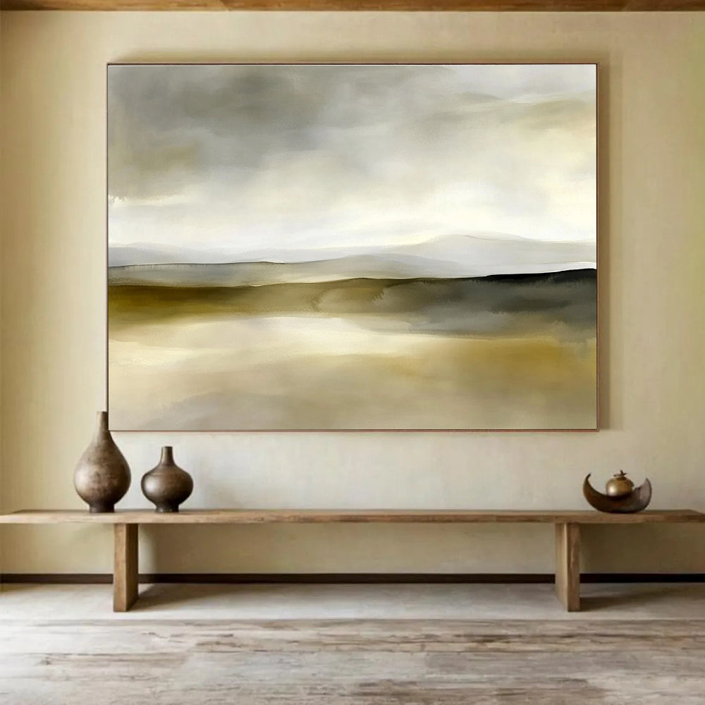 Neutral Landscape Abstract Painting in Gray and Beige DYP447