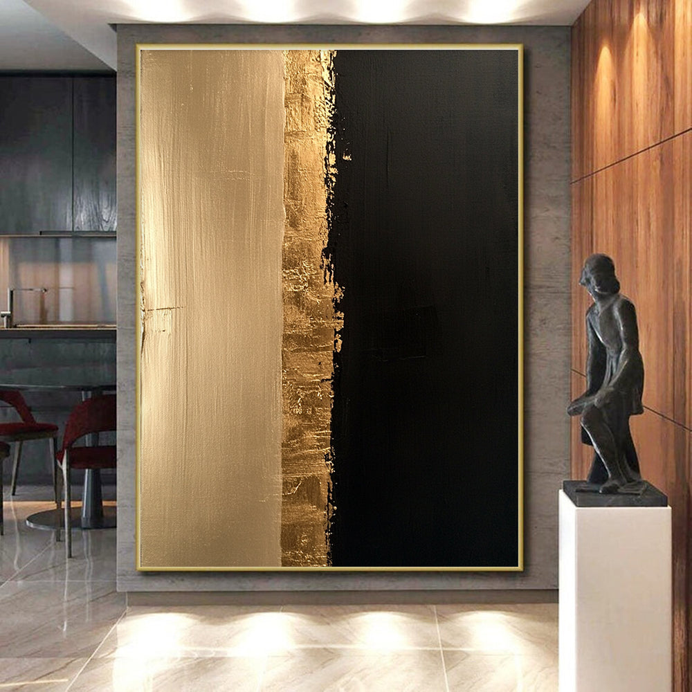 Gold and Black Abstract Painting with Textured Divide GER170