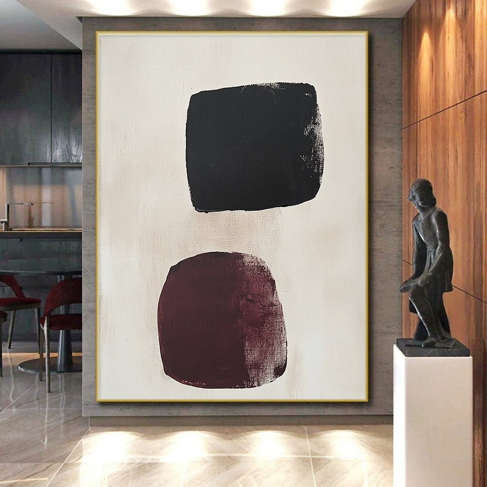 Black and Burgundy Abstract Painting with Simple Forms GER168