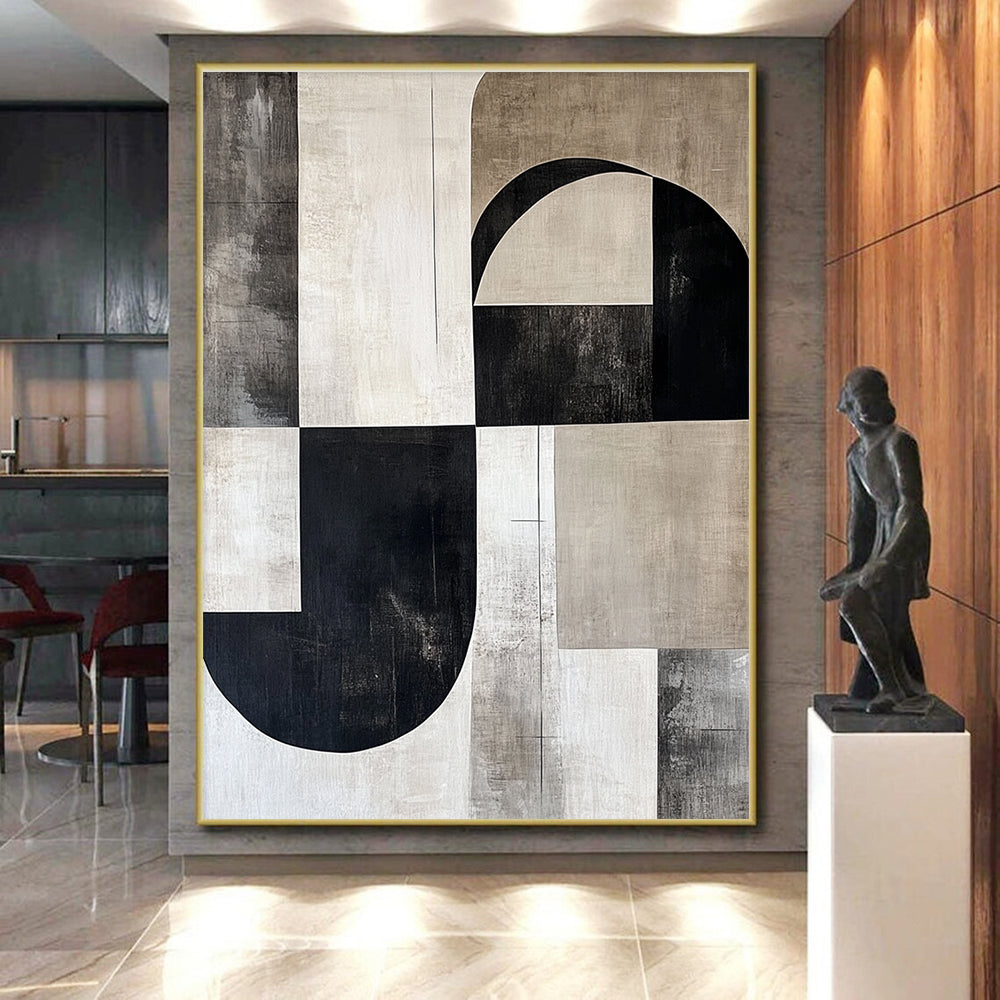 Black and Beige Geometric Shapes Abstract Painting GER211