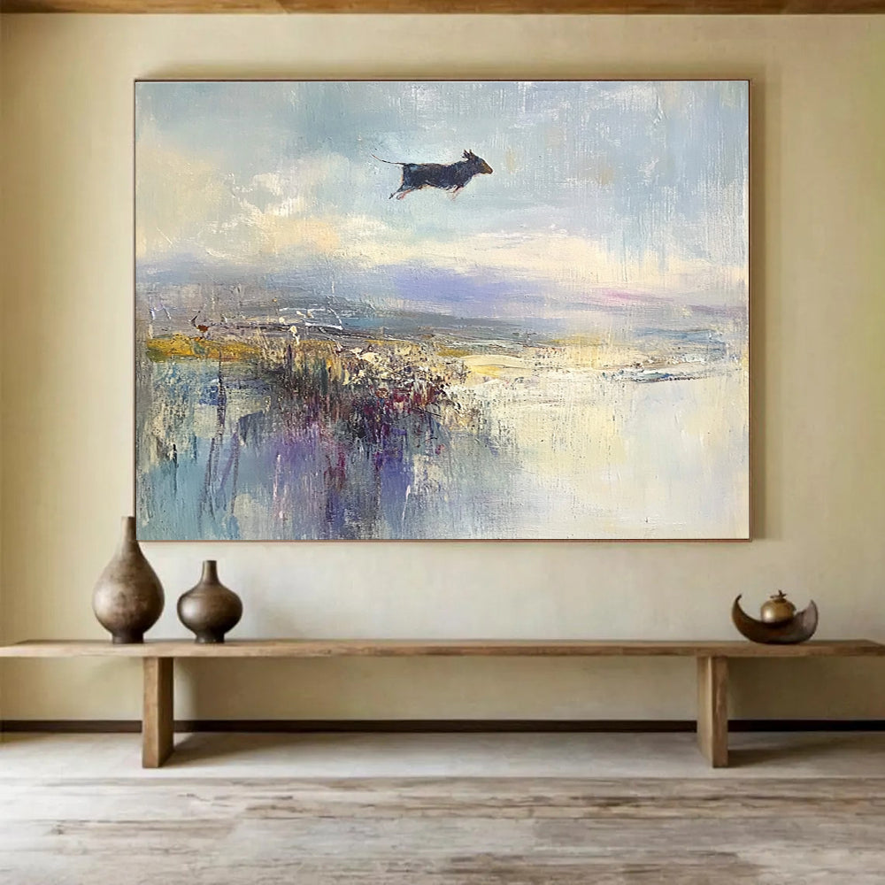 Dog in Flight Impressionist Abstract Painting DYP076