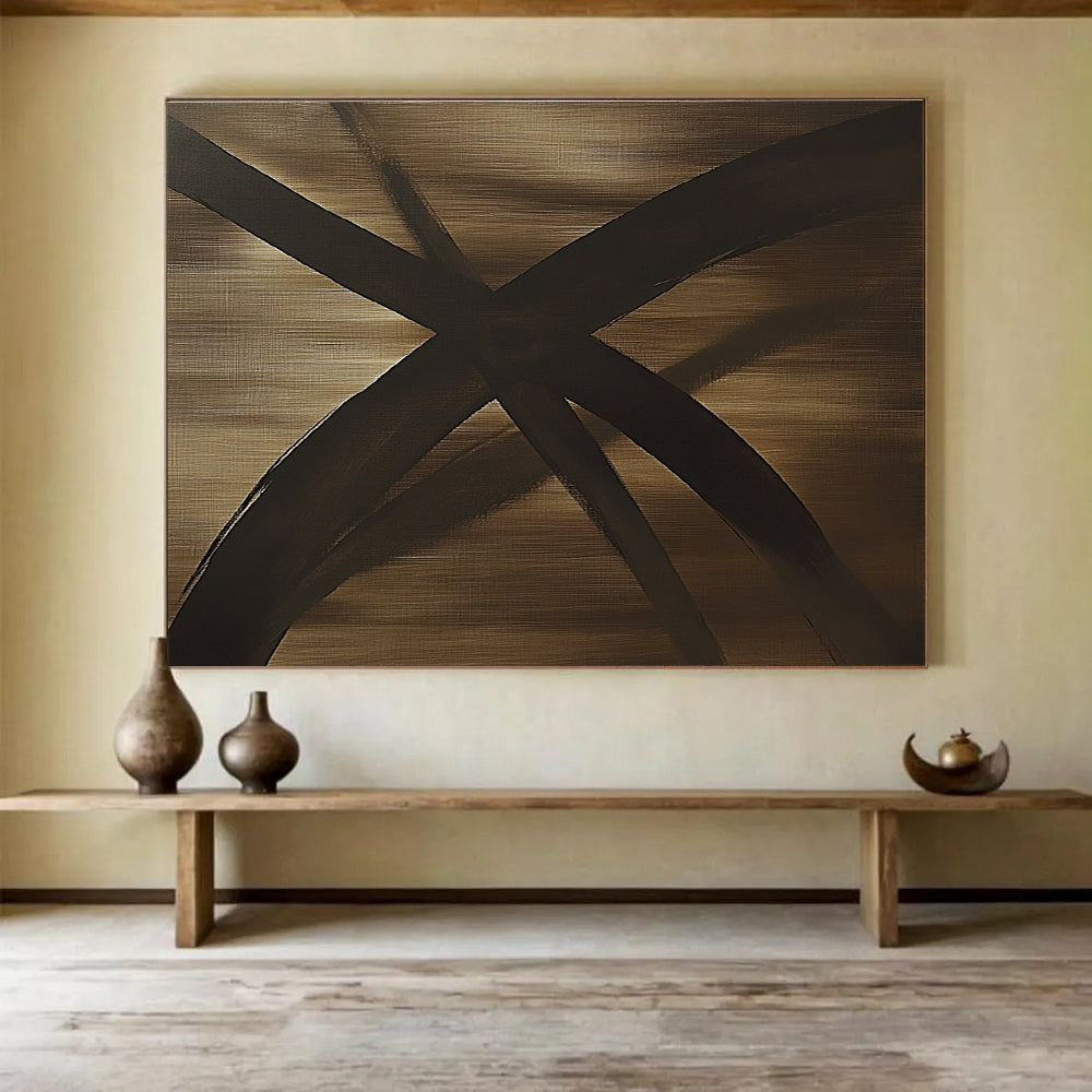 Brown and Black Abstract Cross Painting with Textured Surfaces DYP583