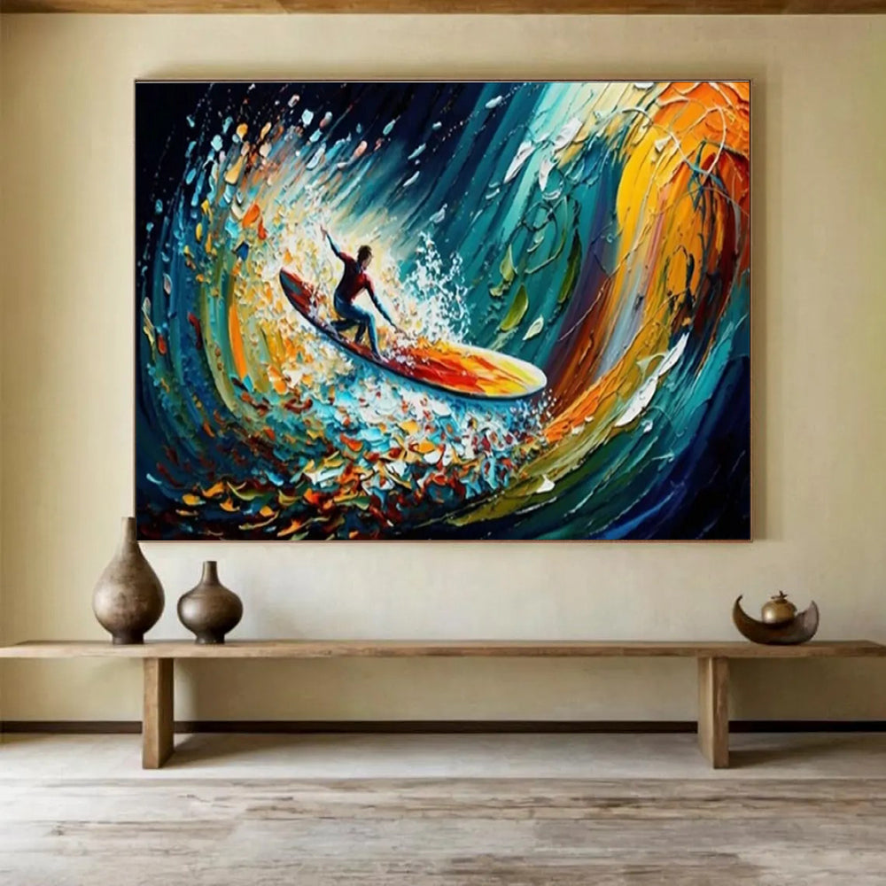 Dynamic Surfer Wave Abstract Painting with Vibrant Color Swirls THY261