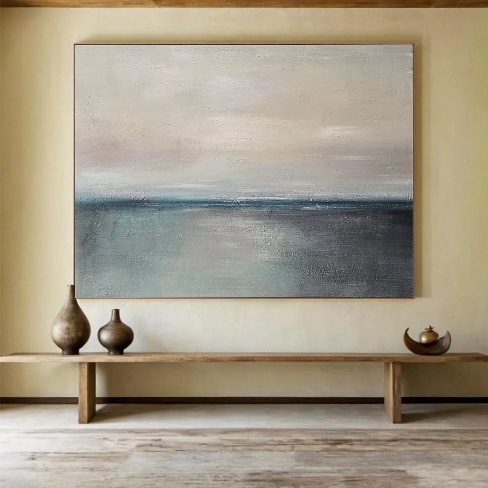 Beige Grey Minimal Sea Sky Abstract Painting THY027