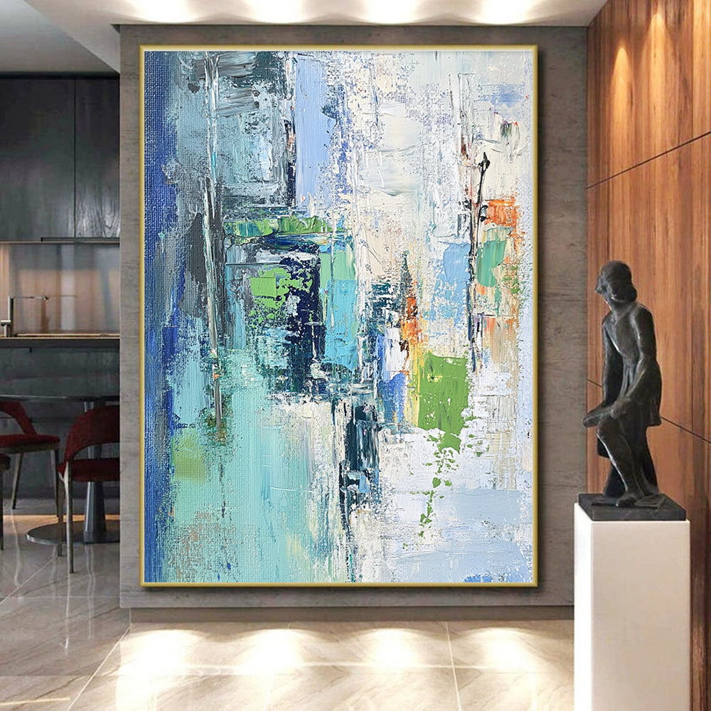 Blue and Green Abstract Painting with Vivid Textures GER459