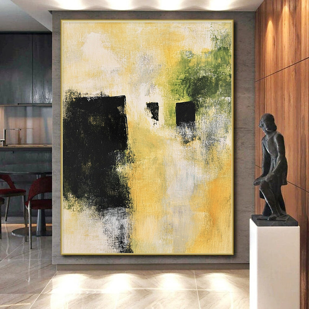 Yellow Green Abstract Painting with Dark Accents GER754